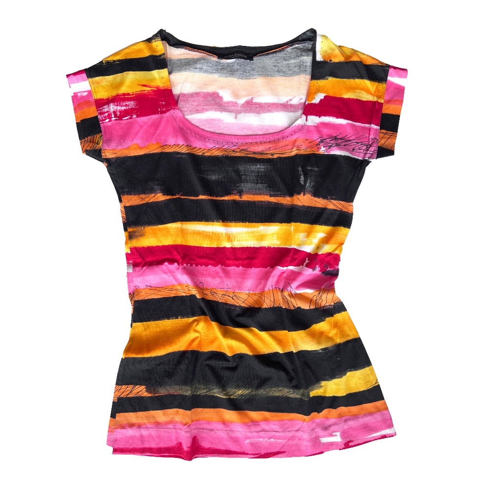 PIAZZA SEMPIONE Scoop Neck Striped T Shirt, Made in Italy